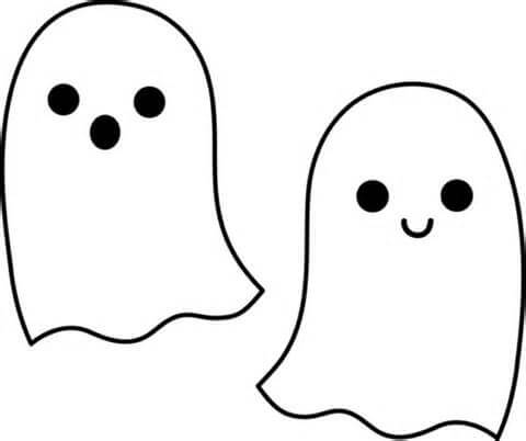 Dibujo de dos Fantasmas Lindos para Colorear y Imprimir