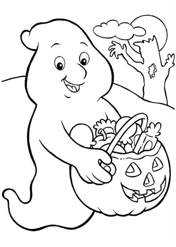 Dibujo de Fantasma ¡Feliz para Colorear y Imprimir