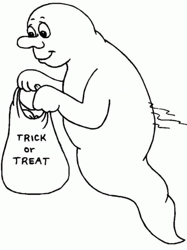 Dibujo de Fantasma Jugando Truco o Trato para Colorear y Imprimir