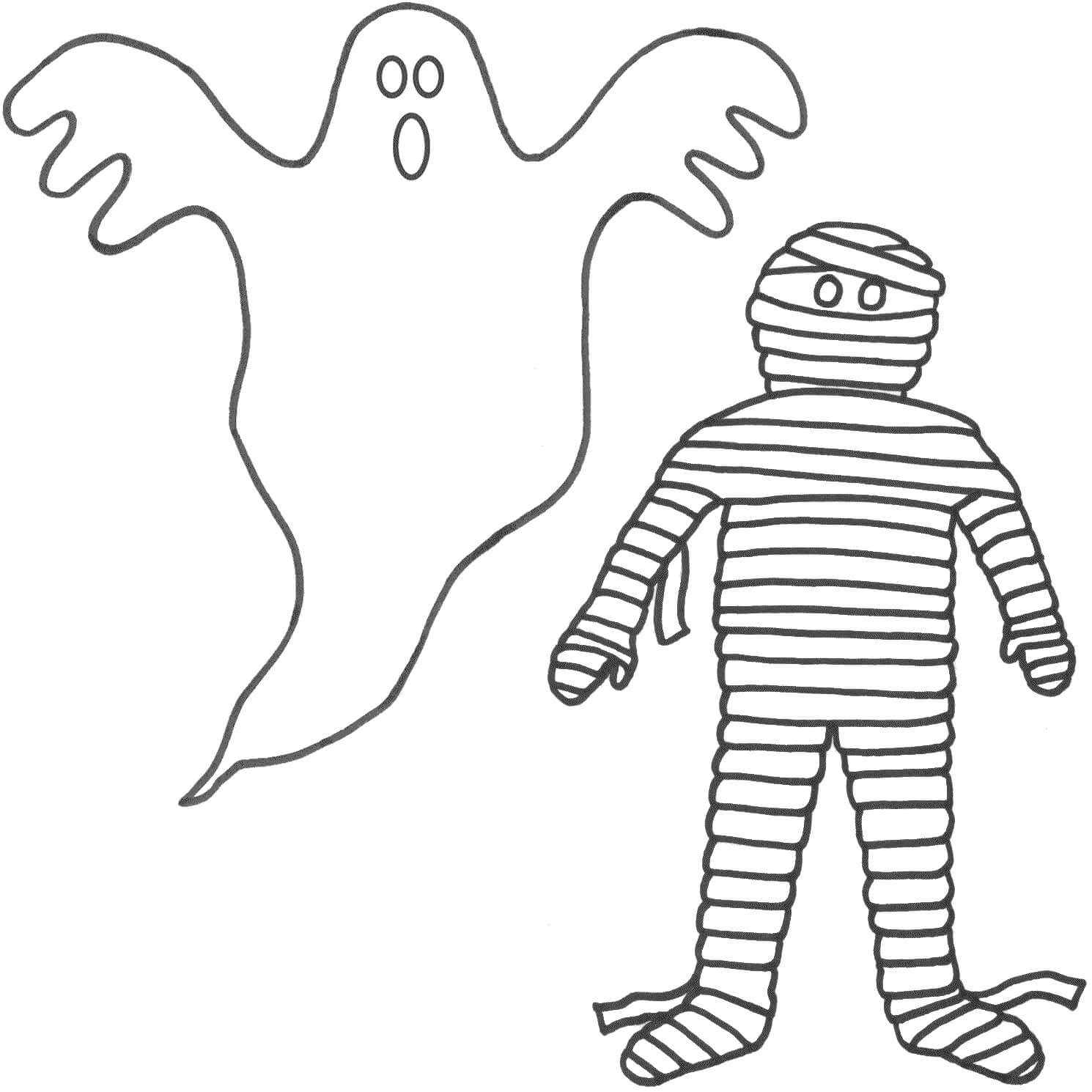 Dibujo de Fantasma y Momia para Colorear y Imprimir