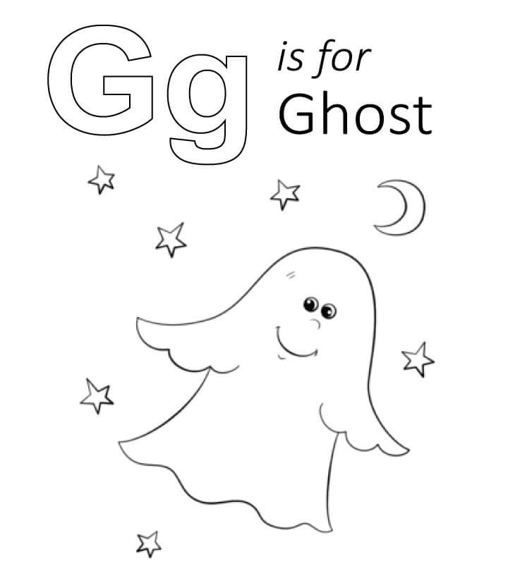 Dibujo de G Es para El Fantasma Sonriente para Colorear y Imprimir
