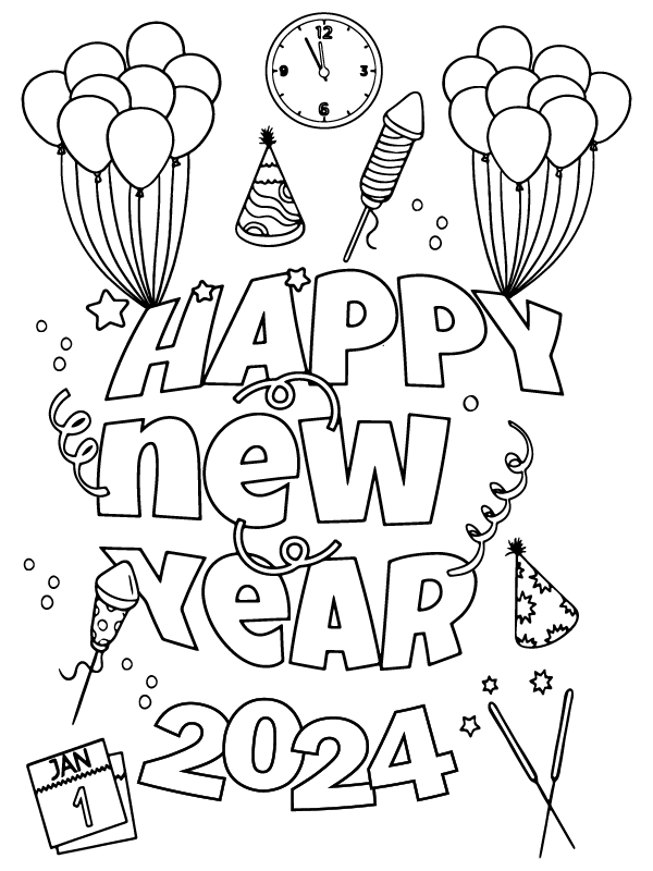 Dibujo de Free Coloring Sheet Welcoming 2024 Page para Colorear y Imprimir
