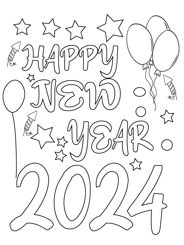 Feliz Año Nuevo 2024 para Colorear