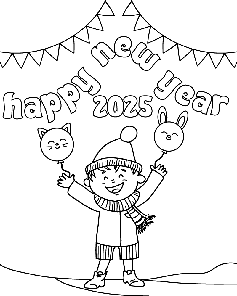 Dibujo de Easy Happy New Year 2025 Free Coloring Page para Colorear y Imprimir