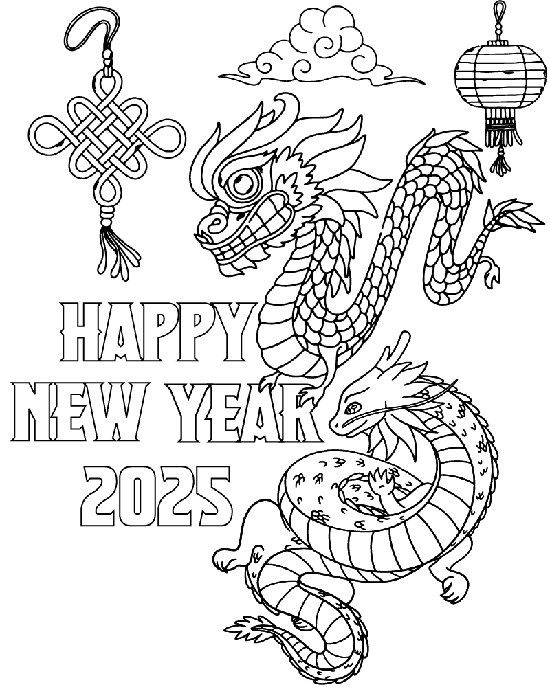 Dibujo de Free Chinese New Year Dragón Coloring Page para Colorear y Imprimir