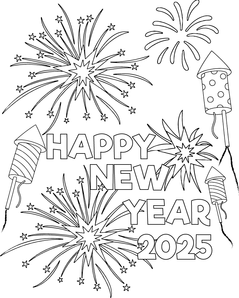 Dibujo de Free Happy New Year Fireworks Coloring Page para Colorear y Imprimir