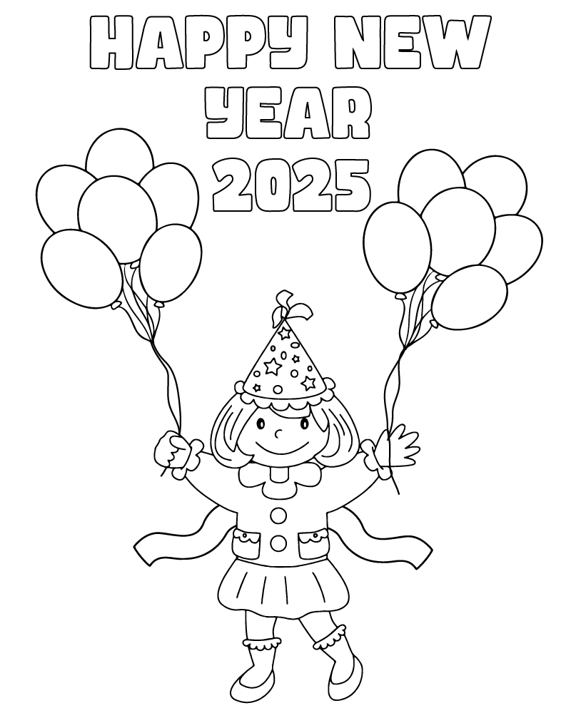 Dibujo de Happy New Year 2025 For Kids Printable para Colorear y Imprimir