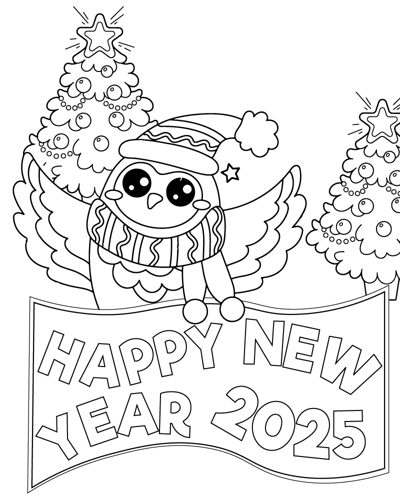 Dibujo de Happy New Year Banner Coloring Page para Colorear y Imprimir