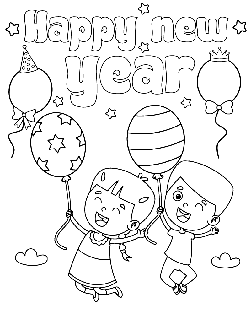 Dibujo de Happy New Year With Kids Coloring Page para Colorear y Imprimir