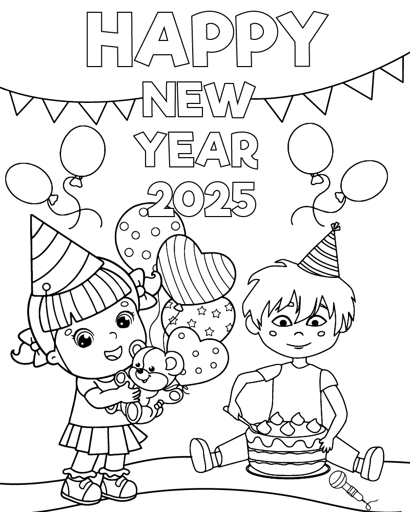 Dibujo de New Year 2025 Coloring Page para Colorear y Imprimir