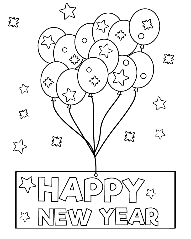 Feliz Año Nuevo 2025 para Colorear