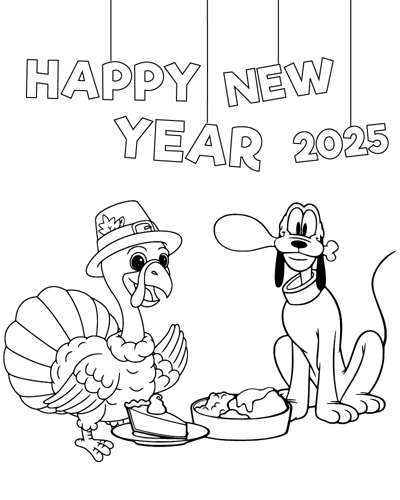 Dibujo de New Year With Disney Characters Coloring Page para Colorear y Imprimir
