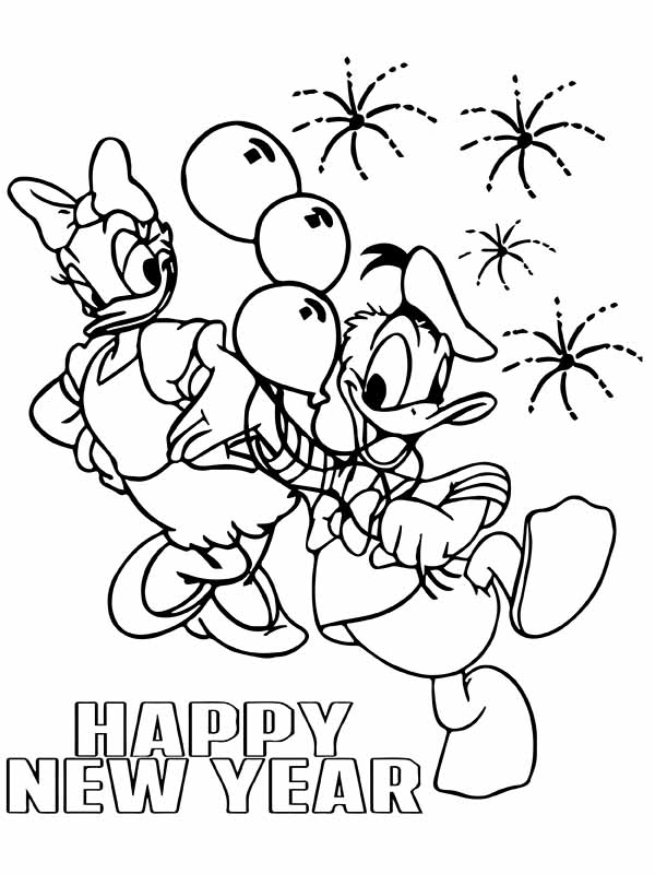 Dibujo de Daisy y Donald Duck ¡Feliz a o Nuevo P Gina para Colorear para Colorear y Imprimir