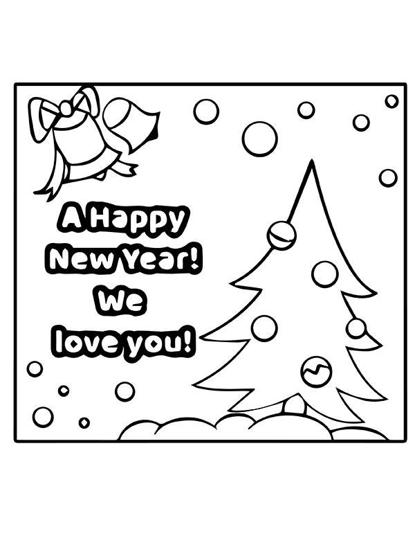 Dibujo de ¡Feliz a o Nuevo Campanas y Árbol P Gina para Colorear para Colorear y Imprimir