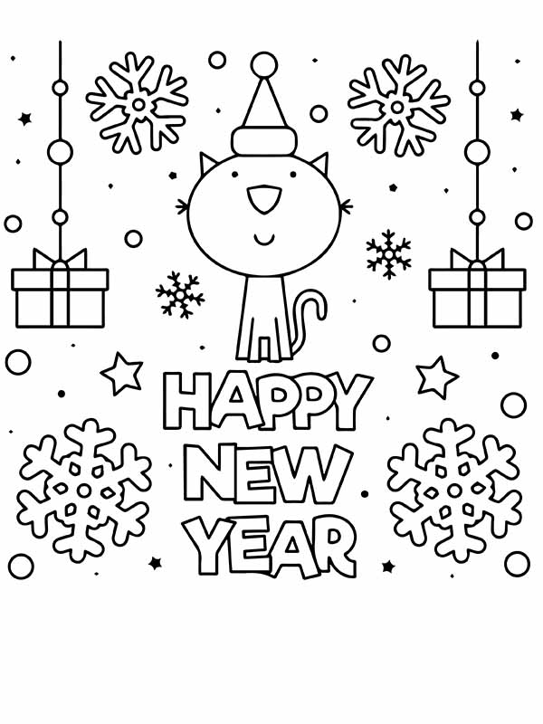 Dibujo de Gata ¡Feliz a o Nuevo P Gina para Colorear para Colorear y Imprimir