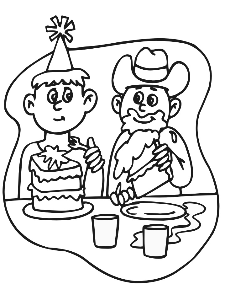 Dibujo de 2 Ni os Con Pastel de Cumpleaños para Colorear y Imprimir
