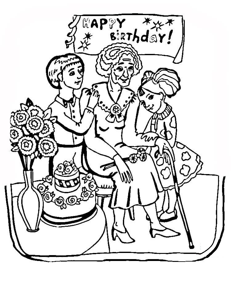 Dibujo de Cumplea os de La Abuela para Colorear y Imprimir
