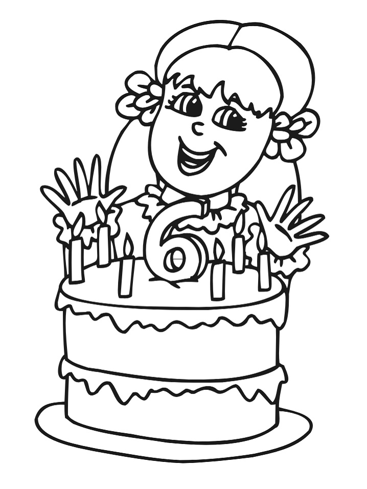 Dibujo de Cumpleaños de Niña de 6 Años para Colorear y Imprimir