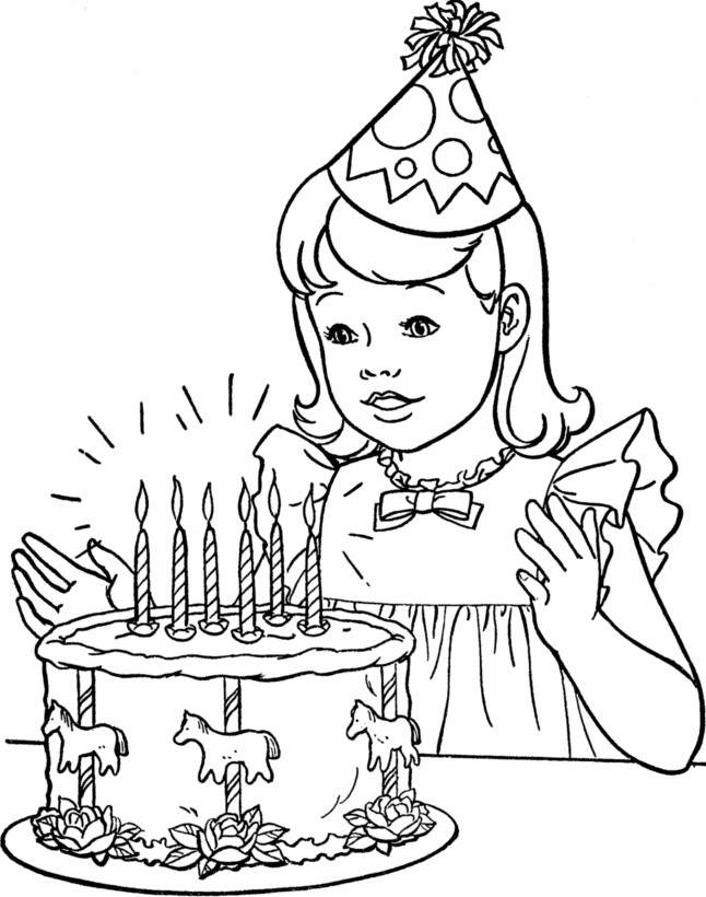 Dibujo de Cumpleaños de Niña para Colorear y Imprimir