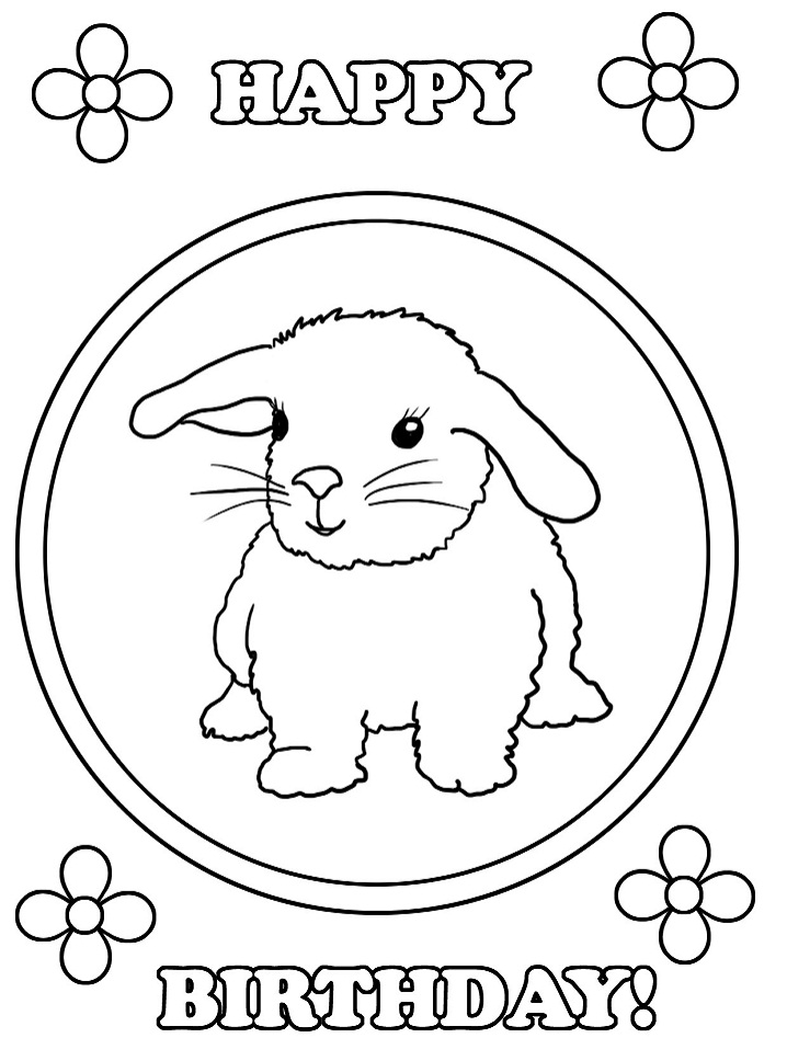 Dibujo de ¡Feliz Cumpleaños Con Conejito para Colorear y Imprimir