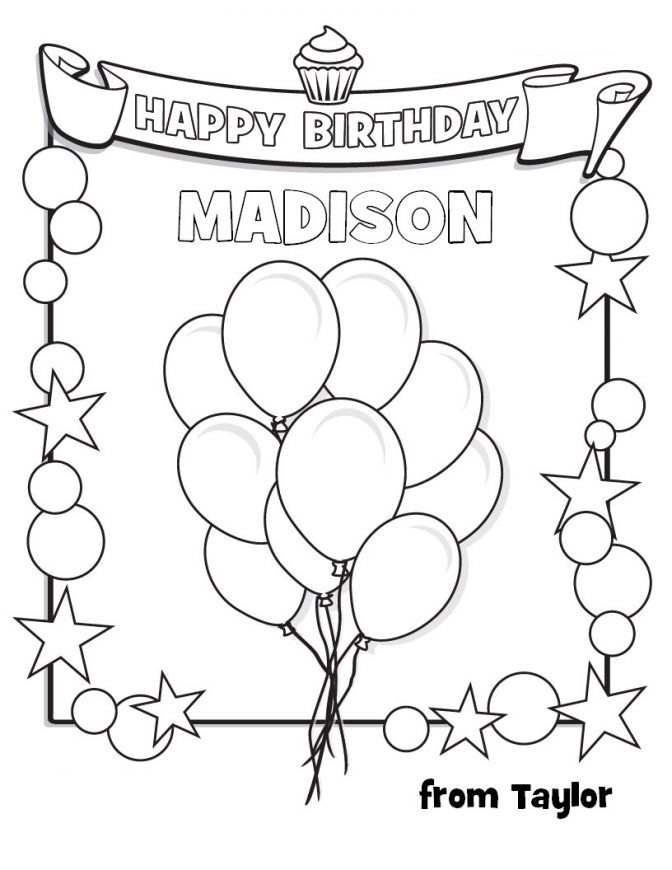 Dibujo de ¡Feliz Cumpleaños Madison para Colorear y Imprimir
