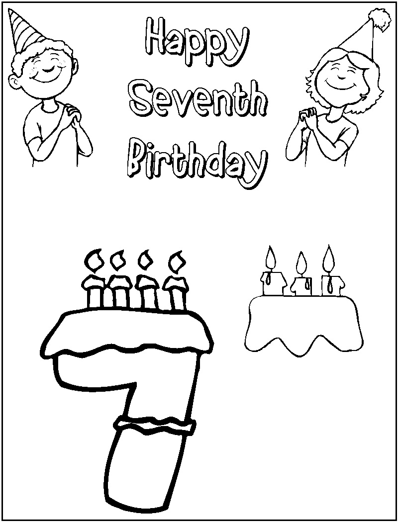 Dibujo de ¡Feliz Septimo Cumpleaños para Colorear y Imprimir