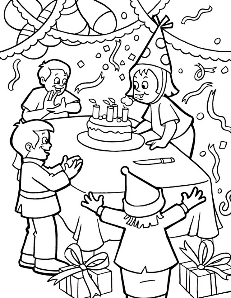 Dibujo de Fiesta de Cumpleaños para Colorear y Imprimir