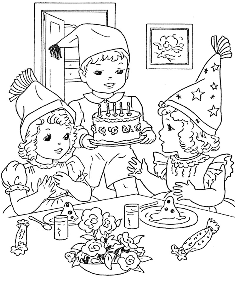Dibujo de Fiesta de Cumpleaños para Niños para Colorear y Imprimir
