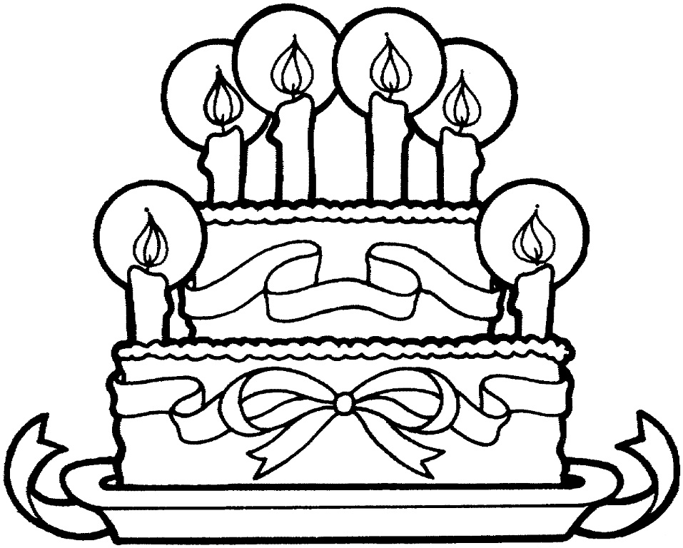 Dibujo de Pastel de Cumpleaños Con Cintas para Colorear y Imprimir