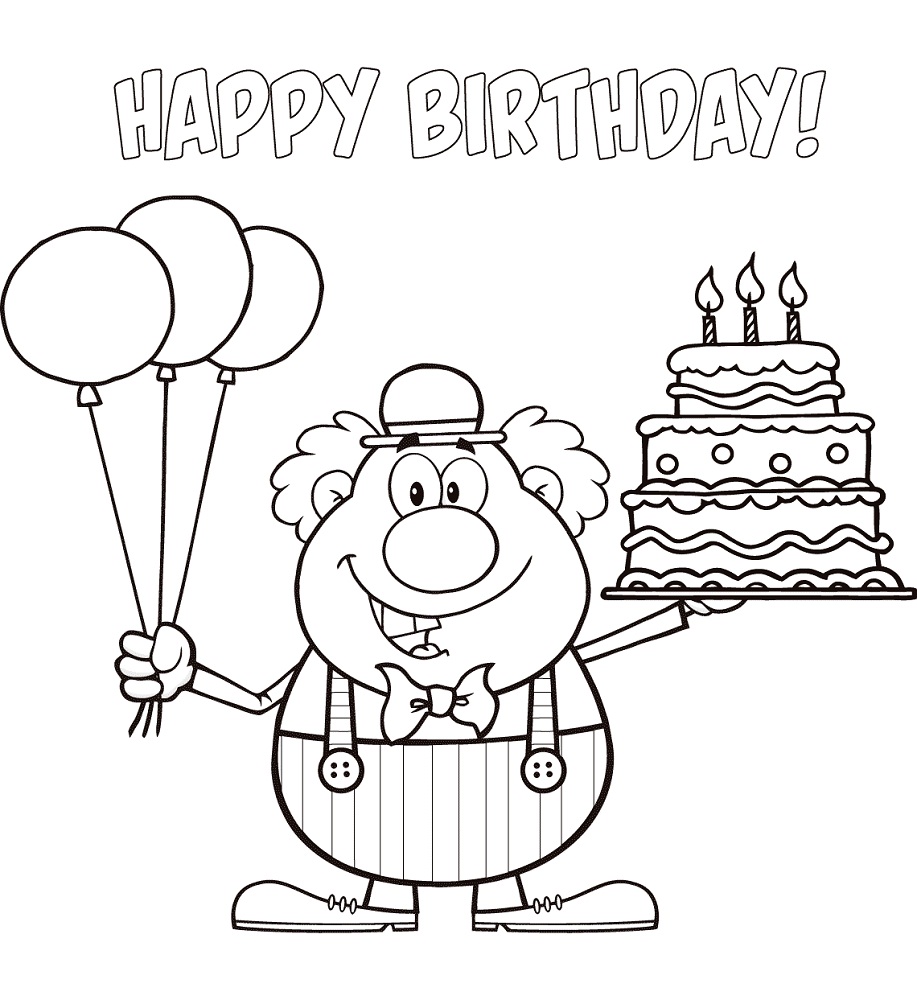 Dibujo de Payaso ¡Feliz Cumplea os para Colorear y Imprimir