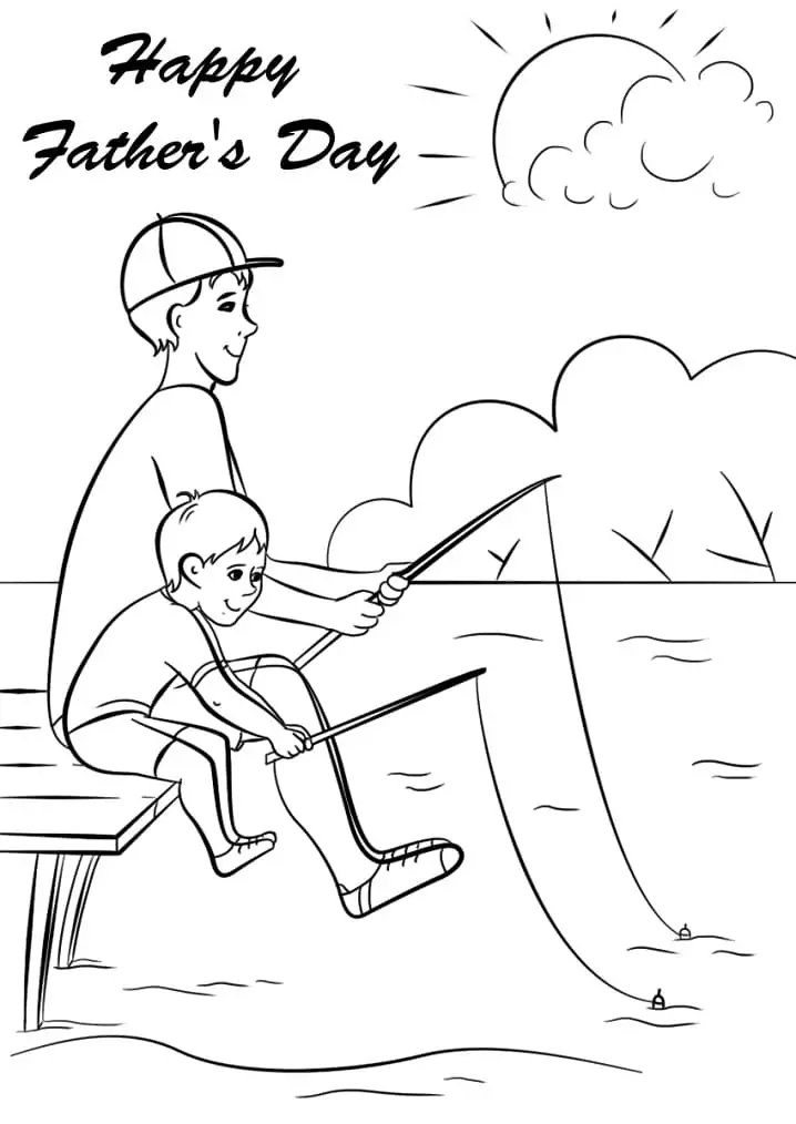 Dibujo de Happy Fathers Day Fishing Together Coloring Pagejpg para Colorear y Imprimir