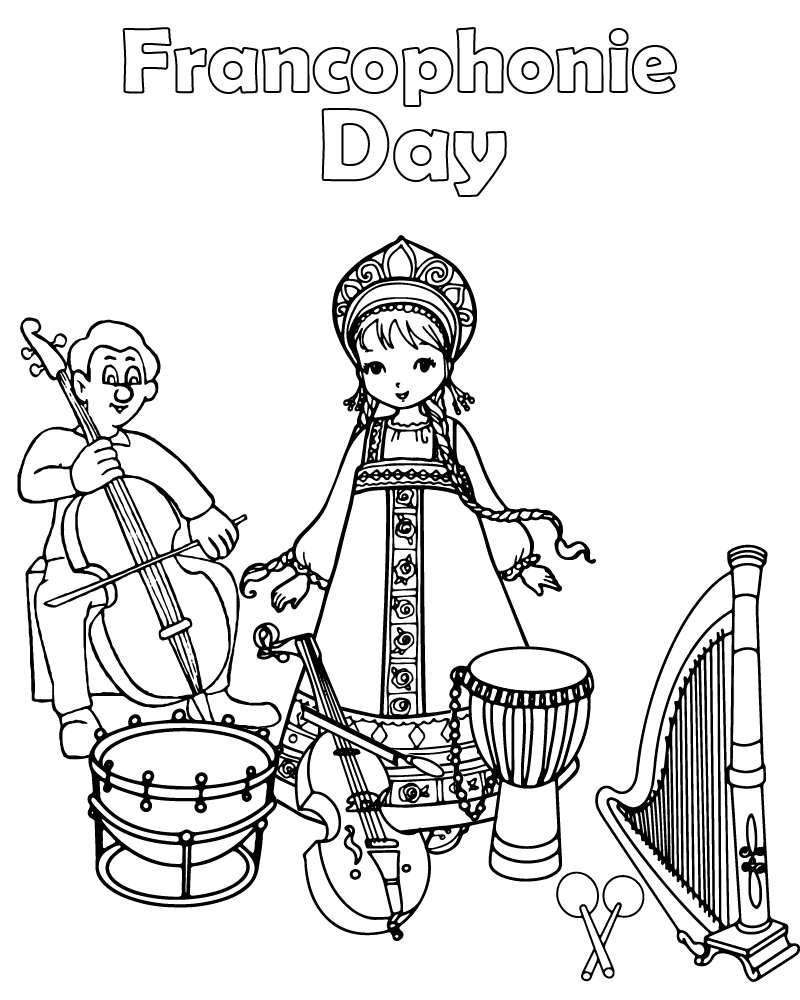 Dibujo de Francophonie Day Music Instruments Coloring Page para Colorear y Imprimir