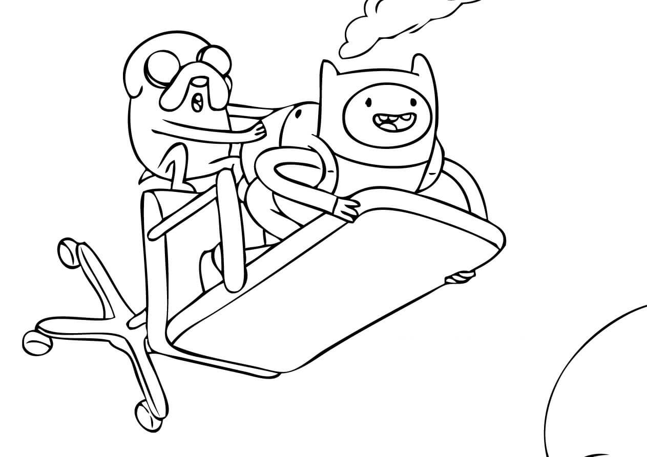 Dibujo de Finn y Jack Volando Con Una Silla para Colorear y Imprimir