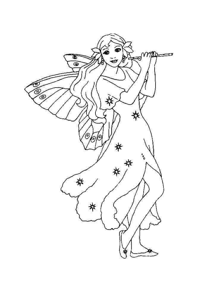 desenho hada toca la flauta para imprimir y colorear