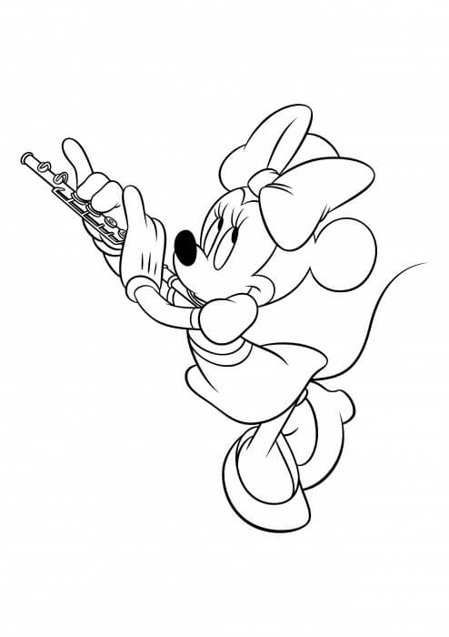 desenho minnie mouse toca la flauta para imprimir y colorear