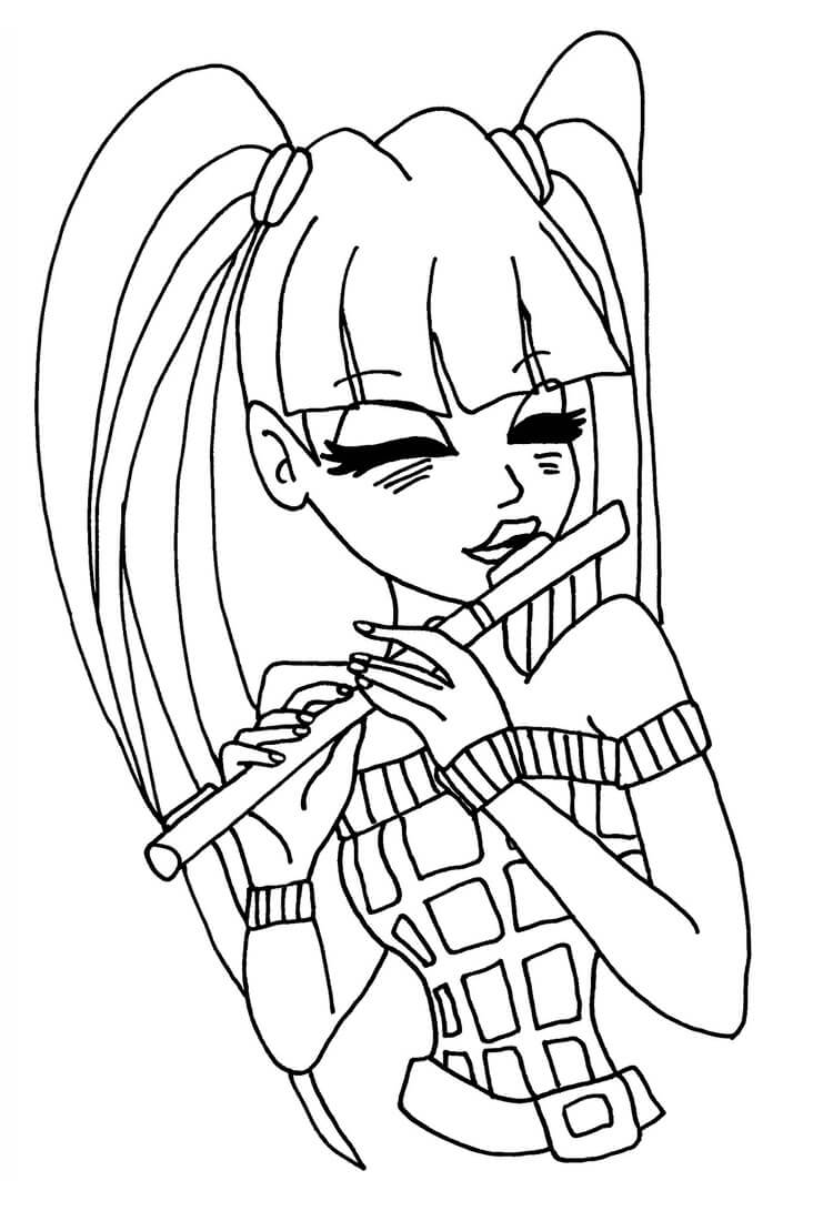 desenho musa toca la flauta para imprimir y colorear