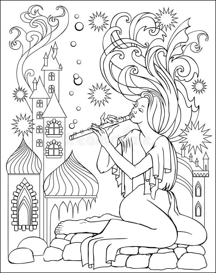 desenho nina juego flauta para imprimir y colorear