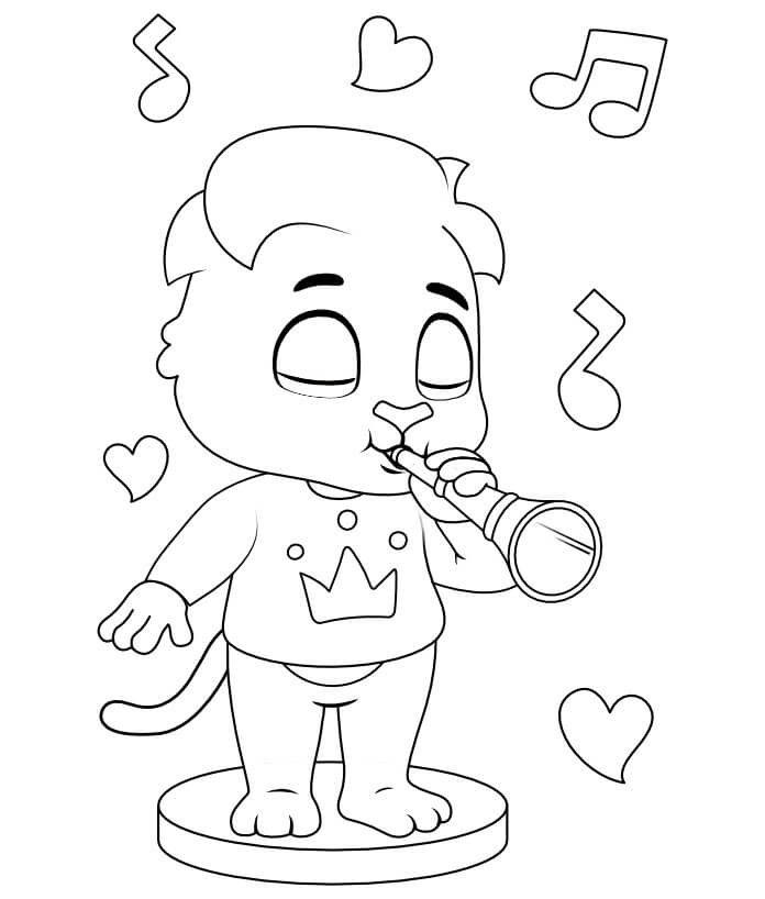 desenho personaje de dibujos animados tocando la flauta para imprimir y colorear