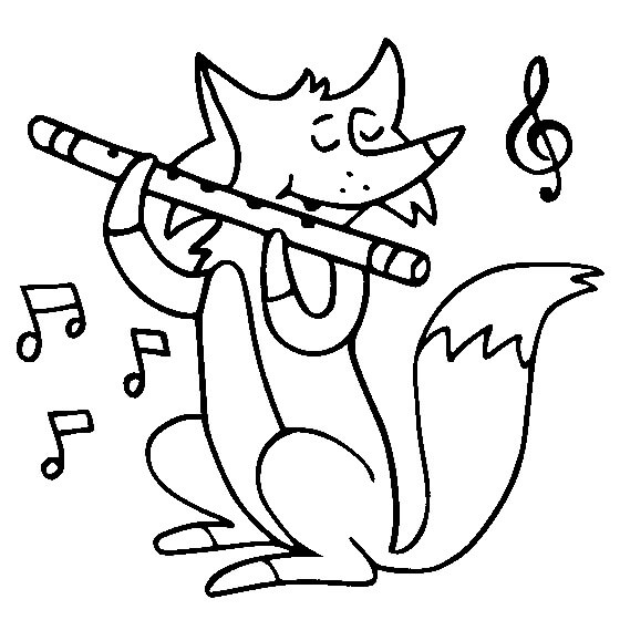 desenho zorro tocando la flauta para imprimir y colorear