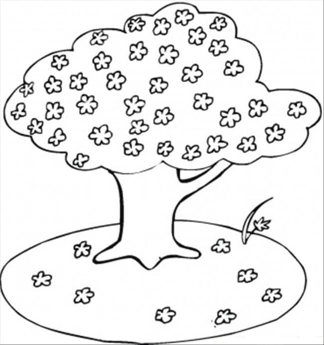 Dibujo de Dibujo de Árbol de Flor de Cerezo para Colorear y Imprimir