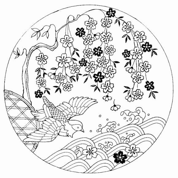 Dibujo de Flor de Cerezo En Círculo 1 para Colorear y Imprimir