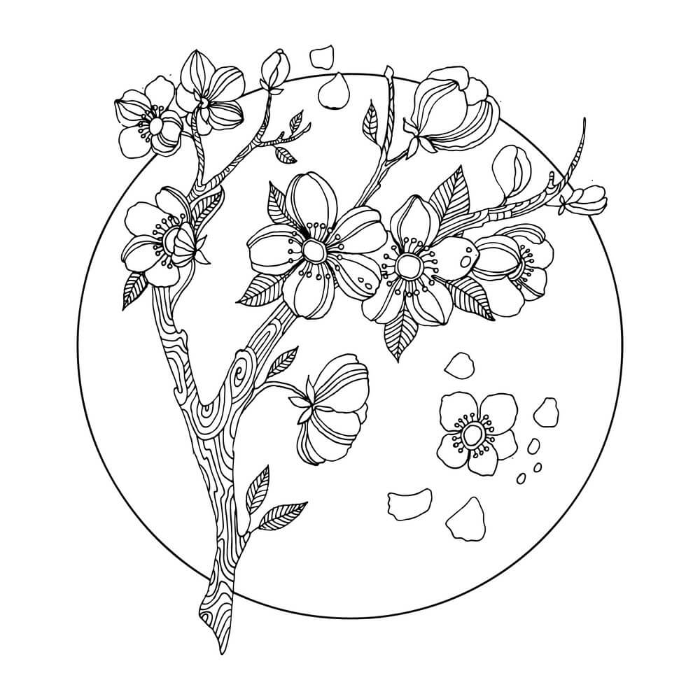 Dibujo de Flor de Cerezo Impresionante para Colorear y Imprimir