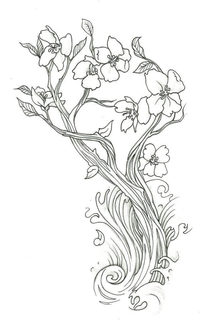 Dibujo de Flor de Cerezo para Colorear y Imprimir