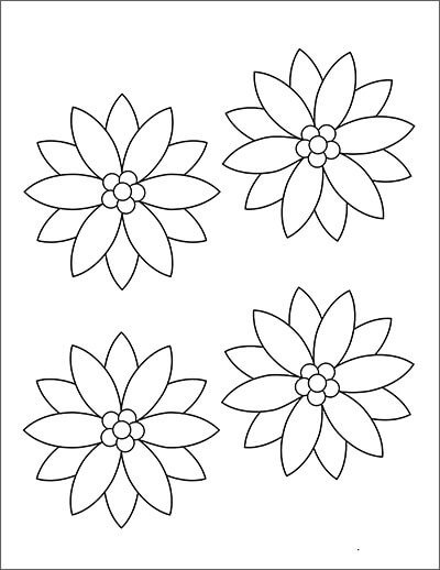 Dibujo de Poinsettia de Cuatro Flores para Colorear y Imprimir