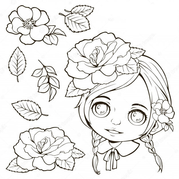 Dibujo de Chica Divertida y Flor para Colorear y Imprimir