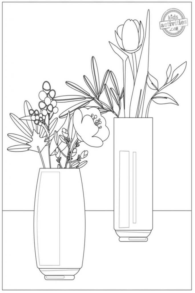 Dibujo de Florero de dos Flores para Colorear y Imprimir