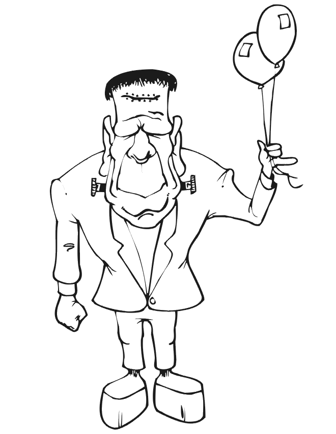 Dibujo de Frankenstein ¡Feliz Con Globo para Colorear y Imprimir
