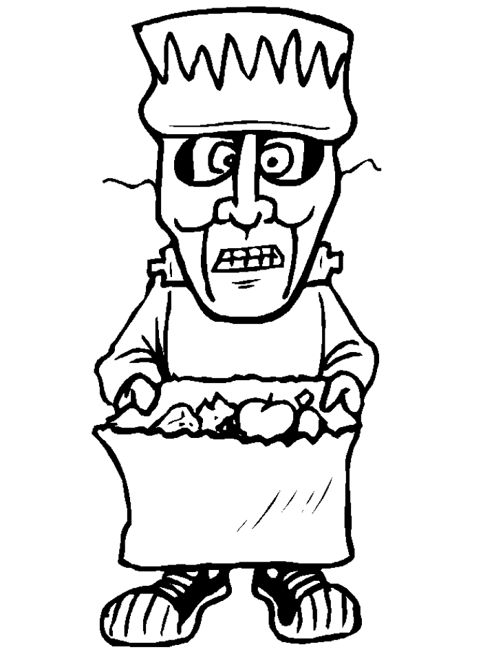 Dibujo de Frankenstein Pide Caramelos para Colorear y Imprimir