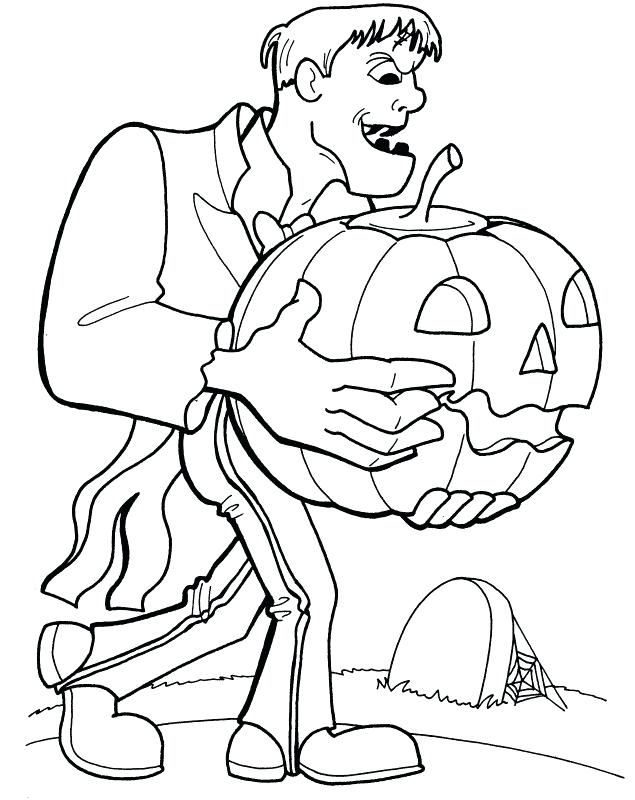 Dibujo de Frankenstein y Calabaza para Colorear y Imprimir
