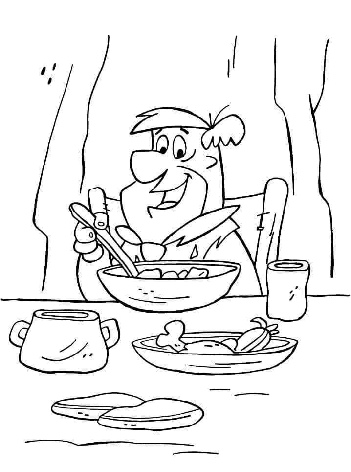 Dibujo de Fred Flintstone Comiendo para Colorear y Imprimir